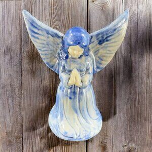 Vtg BBP Beaumont Brothers Pottery Salt Glazed Angel Blue Figurine Signed Vintage